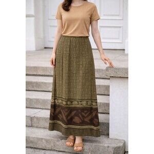 Sag Harbor Faux Wrap Maxi Skirt Womens Sm Tribal Island Office Brown Elastic